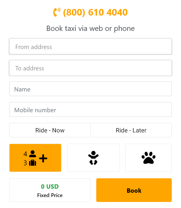 Taxi booking form