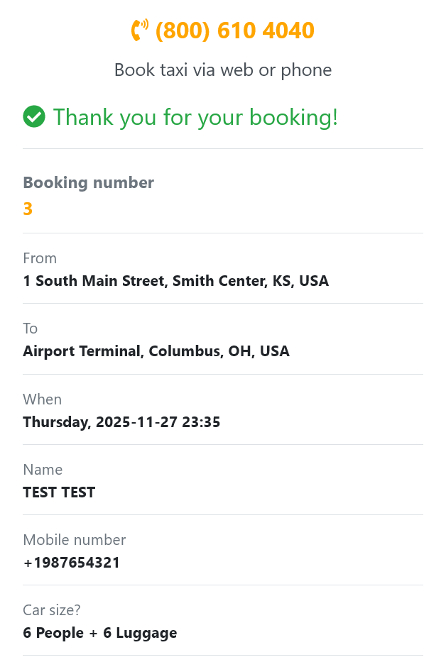 Booking success page